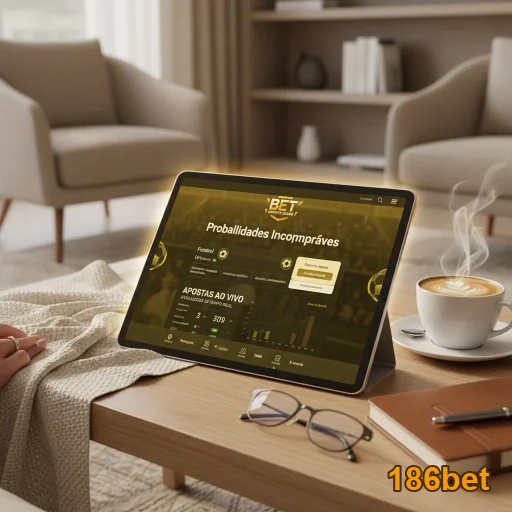 Usuário acessando cassino online 186bet em tablet.