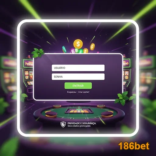 Tela de login do aplicativo 186bet para acesso ao cassino.