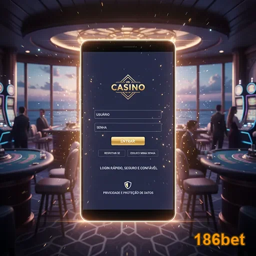 Tela do app 186bet com login rápido e seguro para cassino.