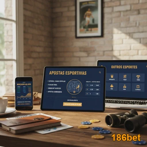 Interface de apostas esportivas da 186bet em diversos dispositivos.