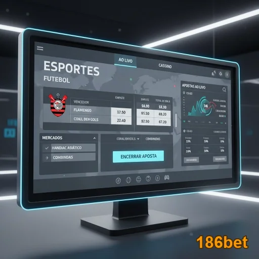 Interface de apostas em futebol da 186bet em um monitor.