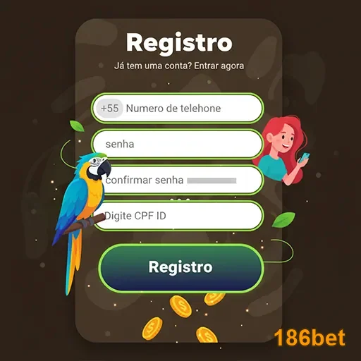 Tela de registro da 186bet com campos de cadastro.