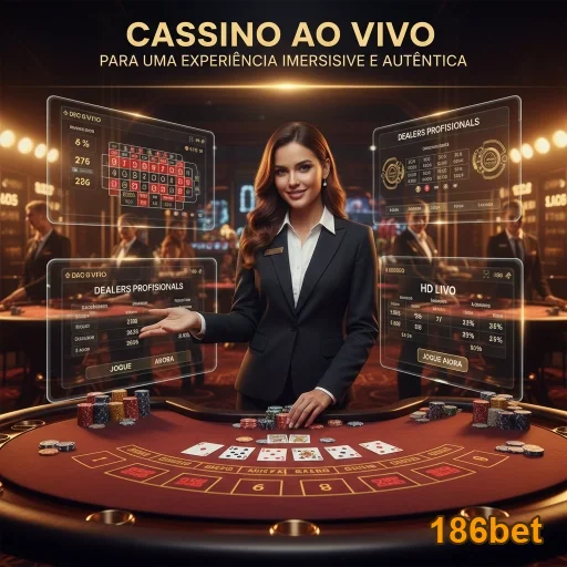 Imagem da plataforma 186bet com cassino ao vivo e dealers.