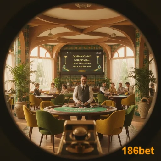 Ambiente de cassino ao vivo da plataforma 186bet, com mesas de jogos.
