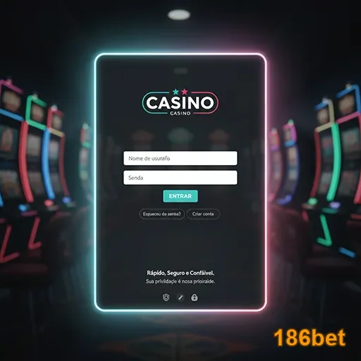 Tela do app 186bet com opções de login entre máquinas caça-níqueis.