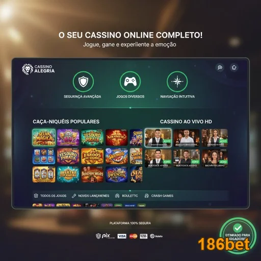Interface da 186bet com seções de jogos e navegação fácil.