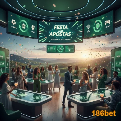 Área de apostas com jogadores comemorando na 186bet.