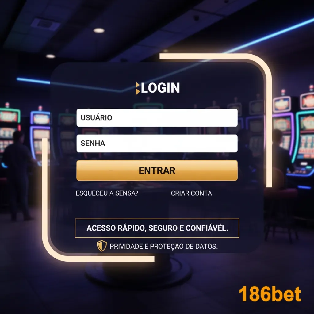 Tela de login da 186bet com slots ao fundo.