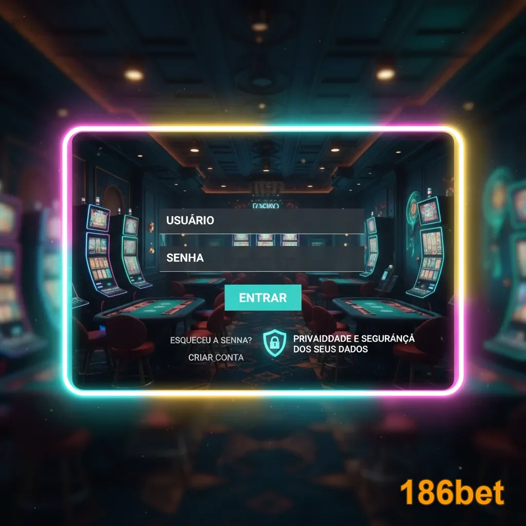 Tela de login da 186bet em um ambiente de cassino.