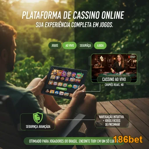Usuário acessando o aplicativo 186bet em tablet com cassino ao vivo.
