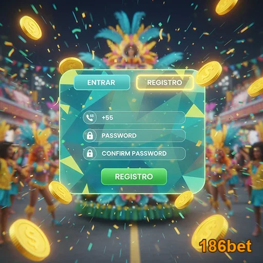 Tela de registro da 186bet com elementos festivos.