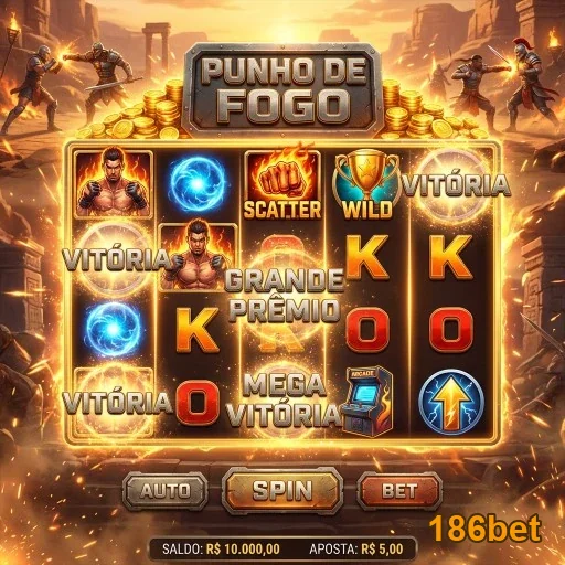Tela do slot 'Punho de Fogo' na 186bet com vitórias.