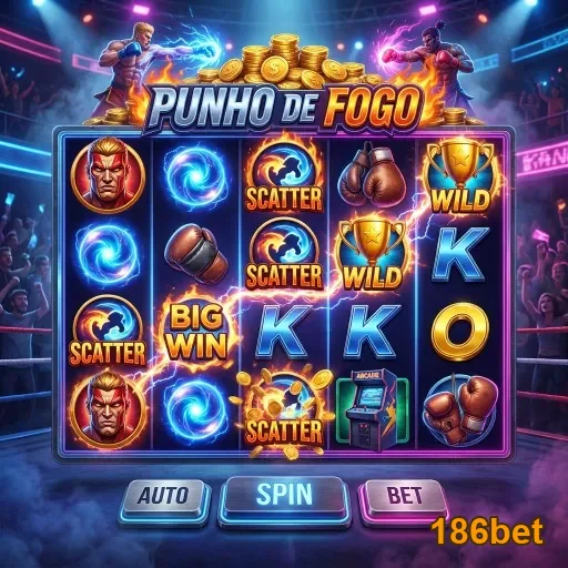 Slot 'Punho de Fogo' mostrando ganhos na 186bet.