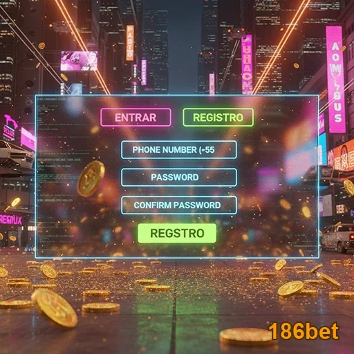 Interface de registro da 186bet destacando opções de login.