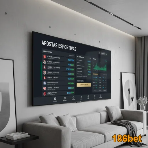 Tela da 186bet exibindo dados de apostas VIP em ambiente moderno.