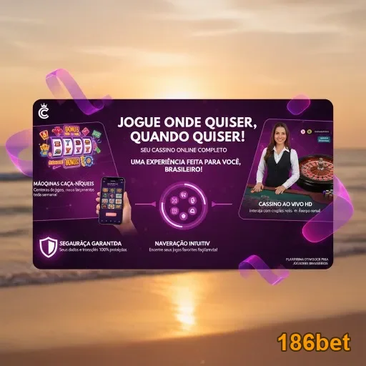 Interface interativa da 186bet com jogos ao vivo e slots.