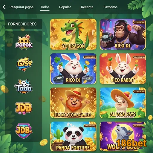 Catálogo de jogos disponíveis na 186bet com opções VIP.