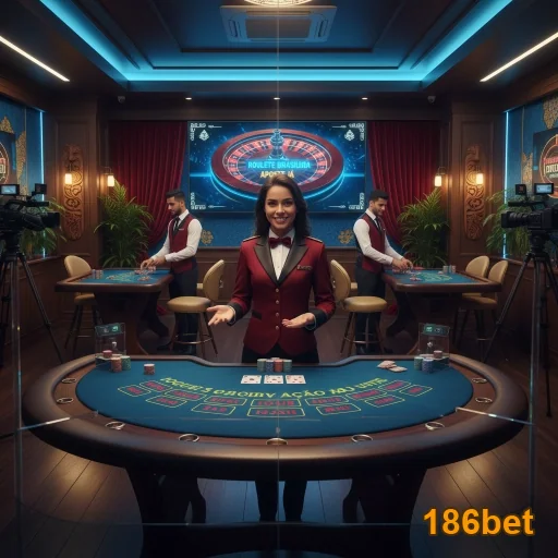 Dealer apresentando jogo de roleta ao vivo na 186bet.